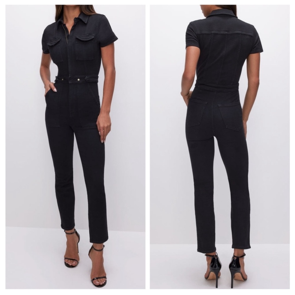 Good American Black Fit For Success Denim Jumpsuit - Women’s size Small